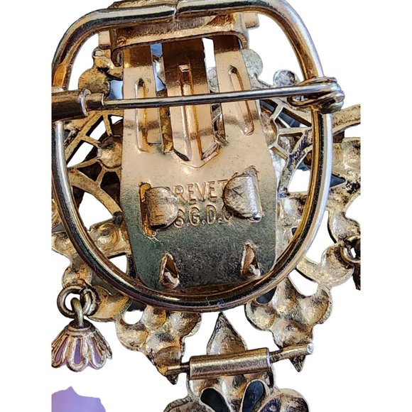 Vintage French Possible Louis Rousselet Glass Dangle Brooch (A1785) - Picture 4 of 5